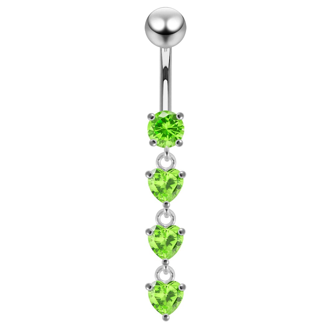 925 Sterling Silver Dangling Jewelled Hearts Navel Ring - Monster Piercing