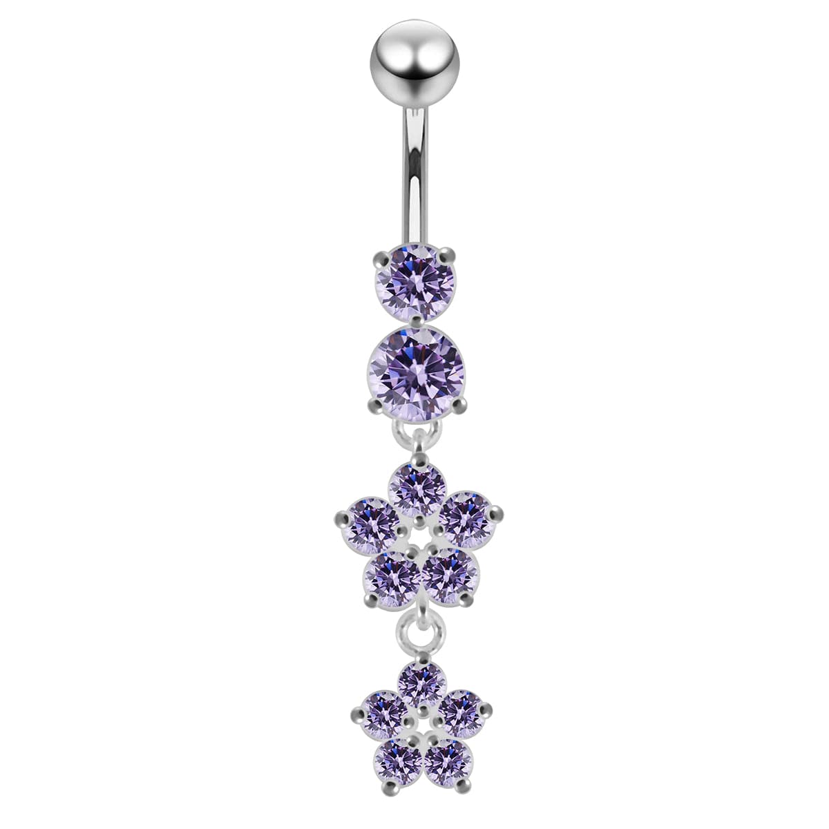925 Sterling Silver Moving Jewelled Flower Design Navel Ring - Monster Piercing