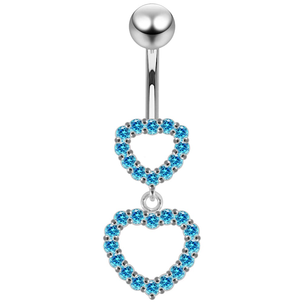 925 Sterling Silver Double Heart Dangling Belly Ring - Monster Piercing