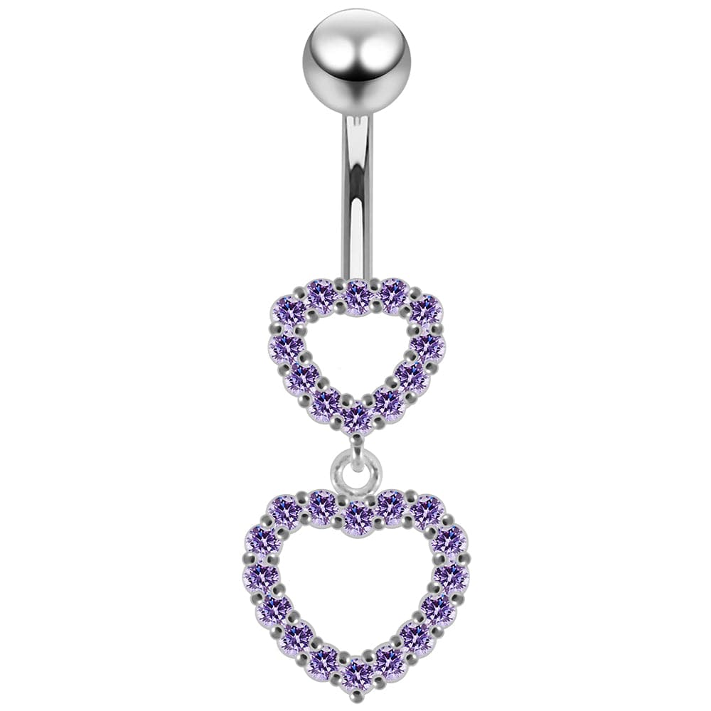 925 Sterling Silver Double Heart Dangling Belly Ring - Monster Piercing