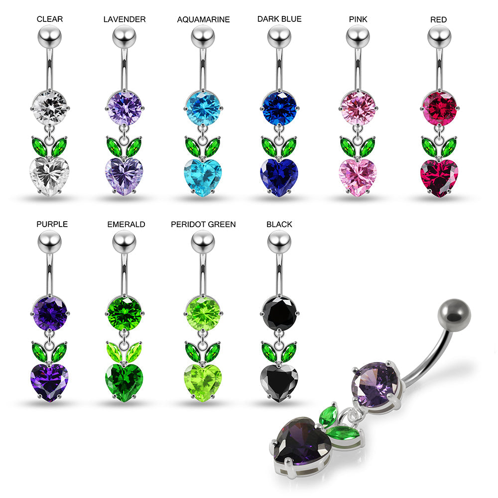 Jewelled Fashion Cherry Heart Navel Belly Piercing - Monster Piercing