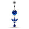 925 Sterling Silver Round CZ Jewelled with Dangling Leaf and Teardrop Belly Piercing