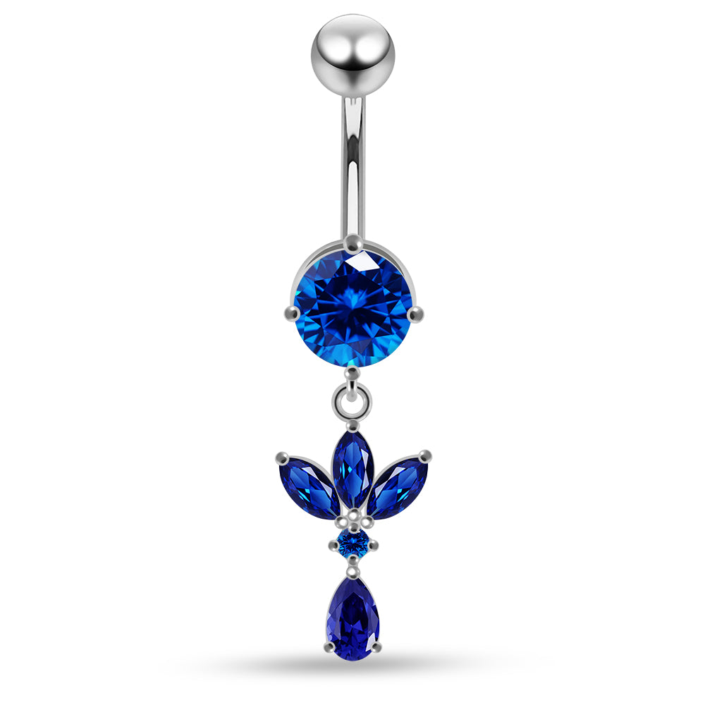 Round CZ Jewelled with Dangling Leaf and Teardrop Belly Piercing - Monster Piercing