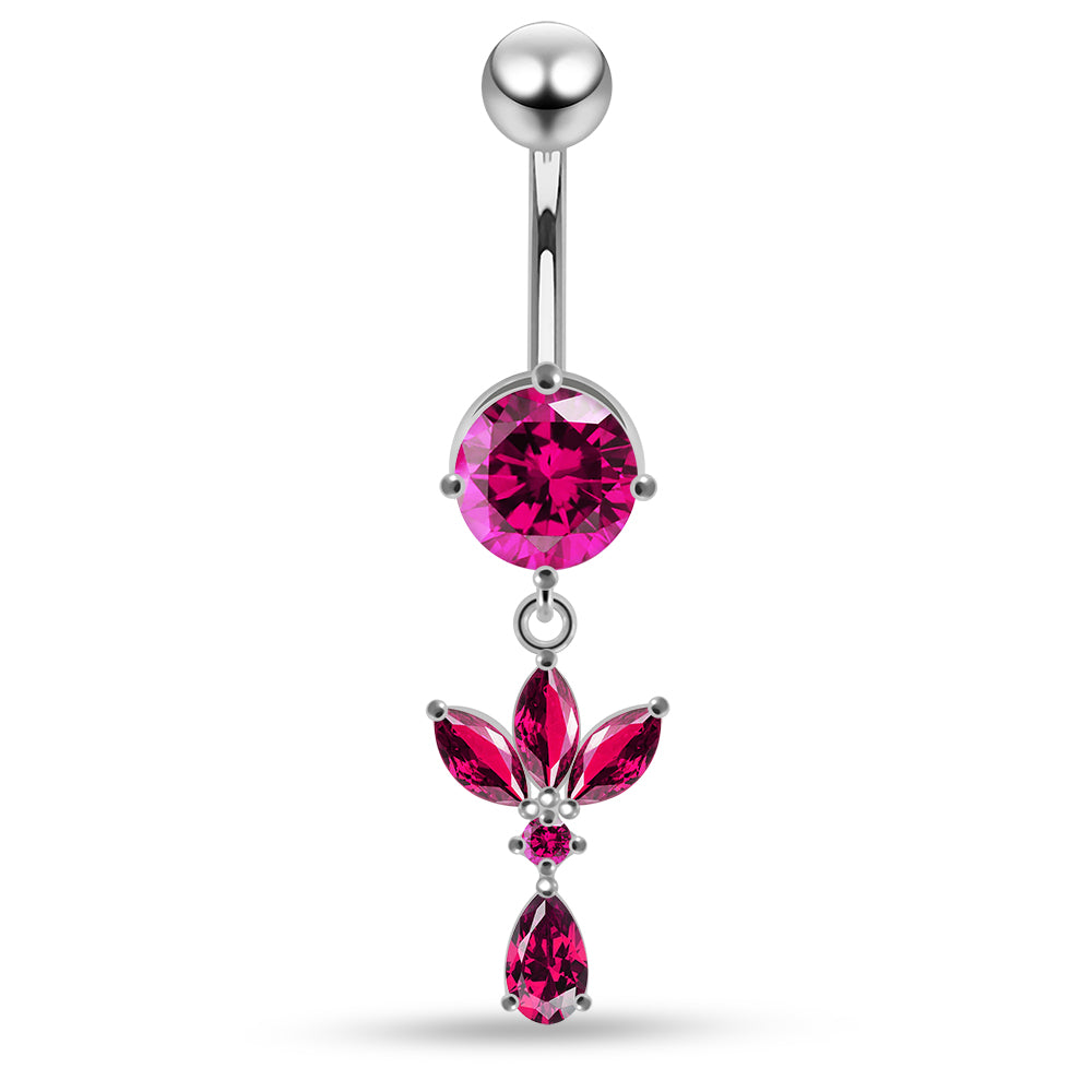 Round CZ Jewelled with Dangling Leaf and Teardrop Belly Piercing - Monster Piercing
