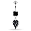 925 Sterling Silver Round CZ Jewelled with Dangling Foliage Belly Piercing