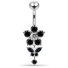 925 Sterling Silver Jewelled Flower with Dangling Butterfly Belly Piercing
