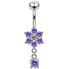 925 Sterling Silver Round CZ Jewelled Flower Dangling Belly Ring