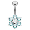 925 Sterling Silver Jewelled Flower Navel Belly Ring