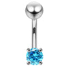 925 Sterling Silver Fancy Jewelled Non-Moving Curved Bar Navel Ring