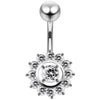 925 Sterling Silver Fancy Jewelled Sun Flower SS Curved Bar Belly Ring
