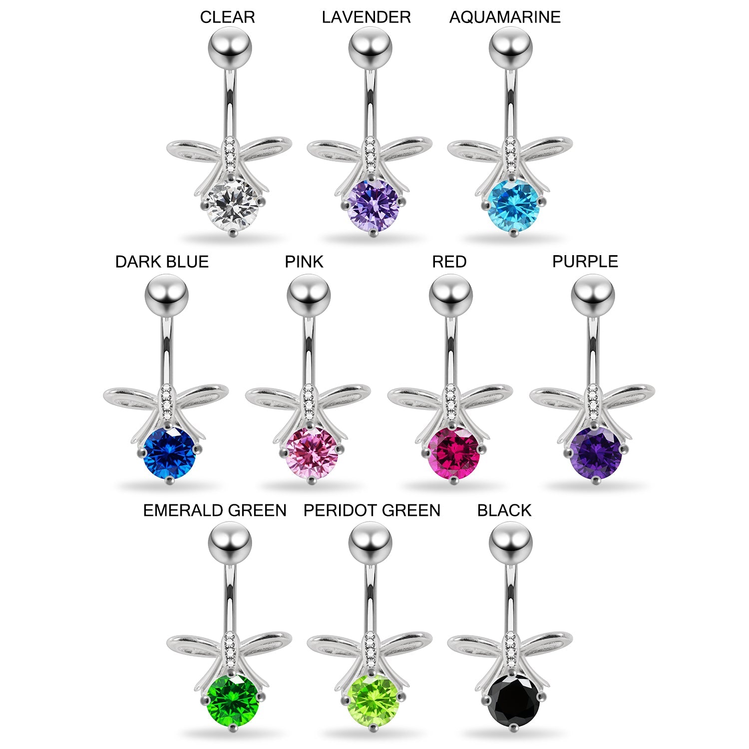 925 Sterling Silver CZ Jewelled Bow Non Dangle Belly Button Ring - Monster Piercing