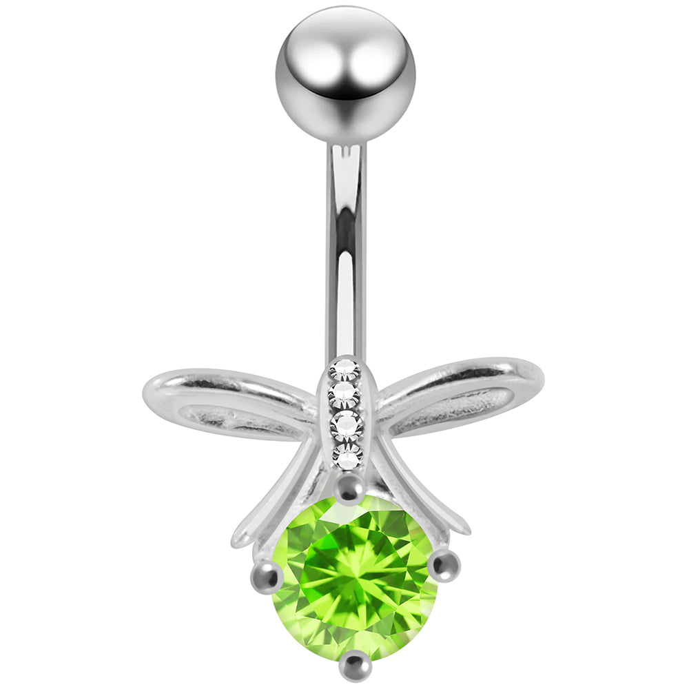 925 Sterling Silver CZ Jewelled Bow Non Dangle Belly Button Ring - Monster Piercing