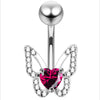 925 Sterling Silver Heart CZ Jewelled Butterfly Non Dangle Belly Button Ring