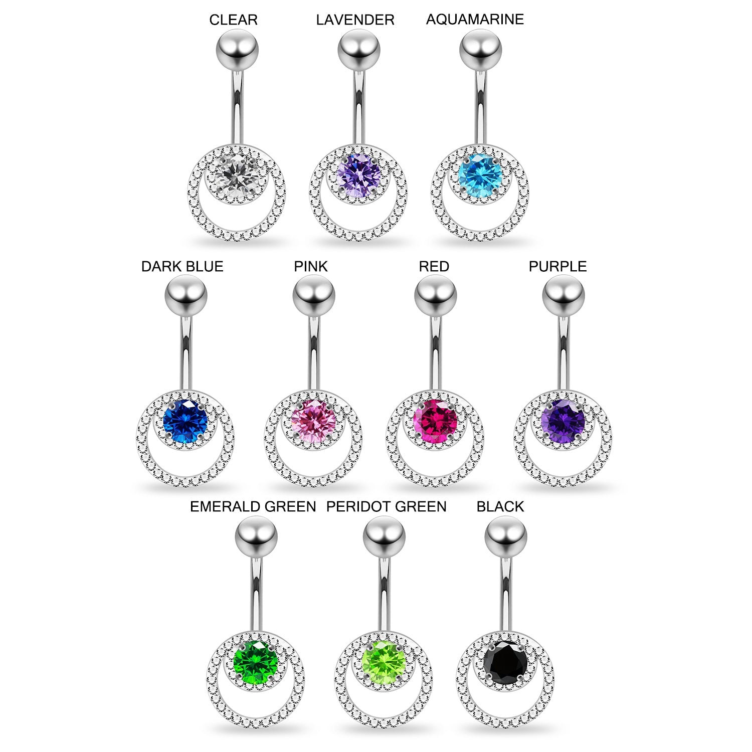 925 Sterling Silver CZ Jewelled Cutout Crescent Non Dangle Belly Button Ring - Monster Piercing