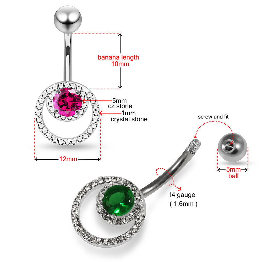 925 Sterling Silver CZ Jewelled Cutout Crescent Non Dangle Belly Button Ring - Monster Piercing