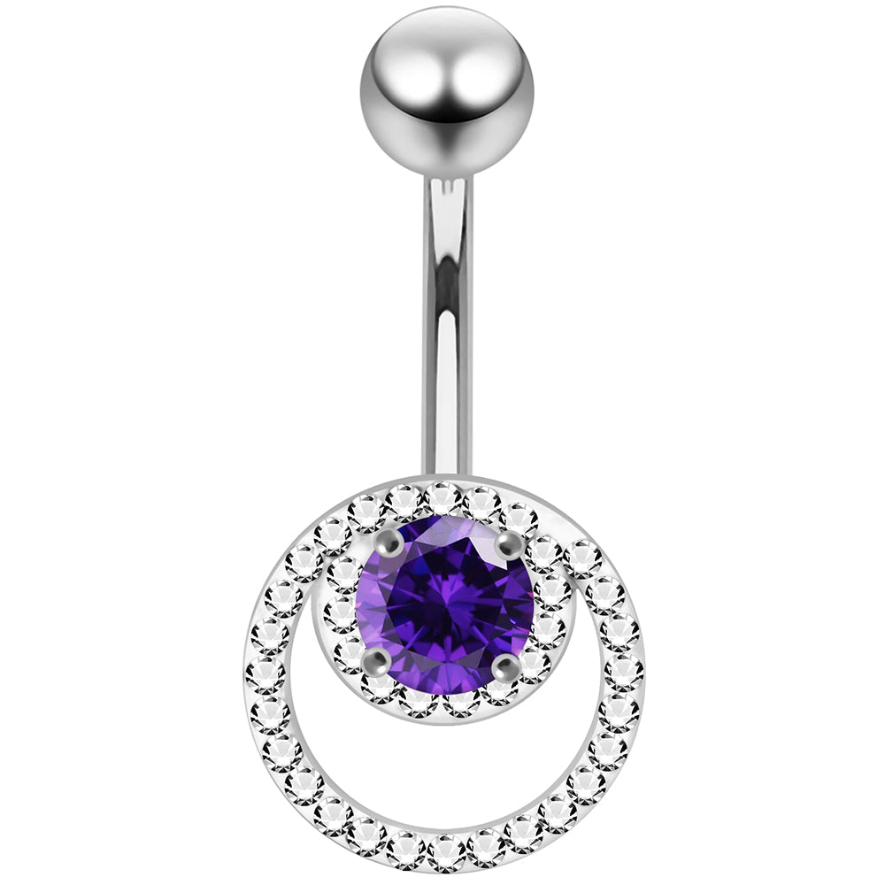 925 Sterling Silver CZ Jewelled Cutout Crescent Non Dangle Belly Button Ring - Monster Piercing