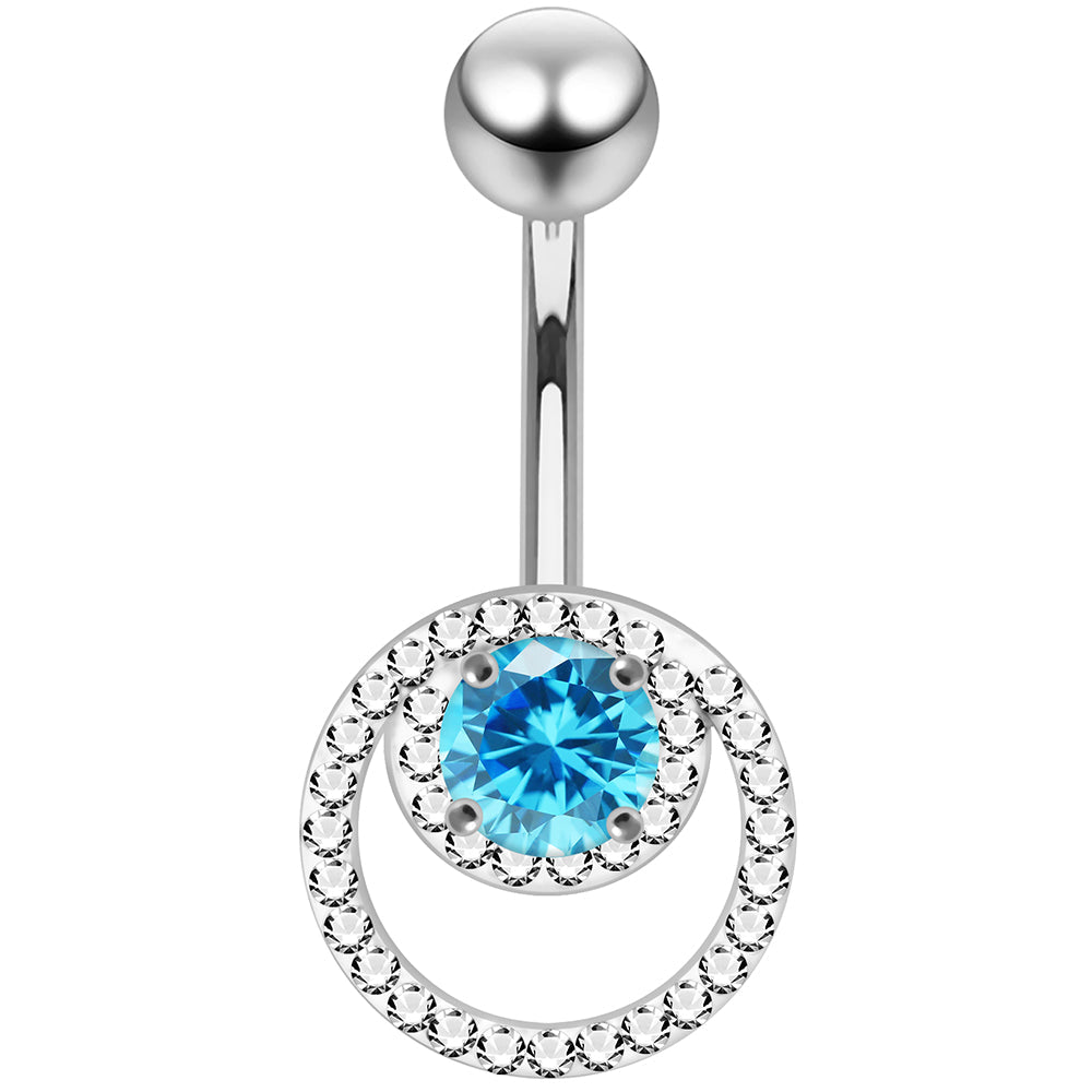 925 Sterling Silver CZ Jewelled Cutout Crescent Non Dangle Belly Button Ring - Monster Piercing