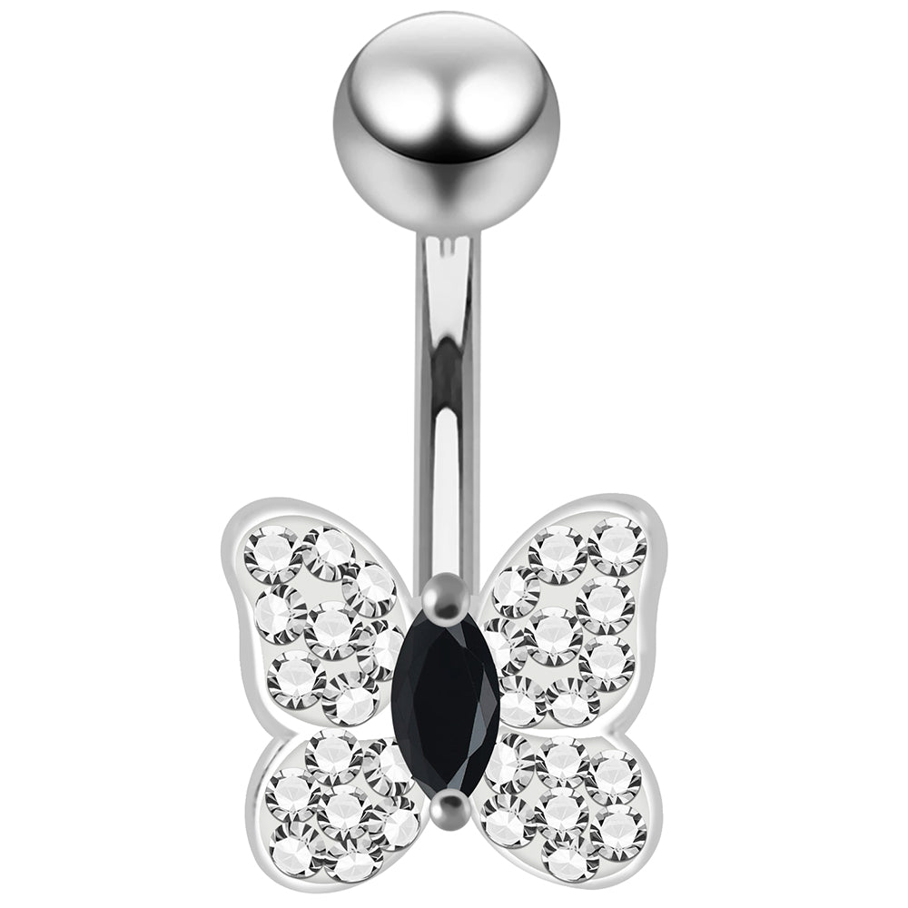 CZ Jewelled Butterfly Non Dangle Belly Button Ring - Monster Piercing