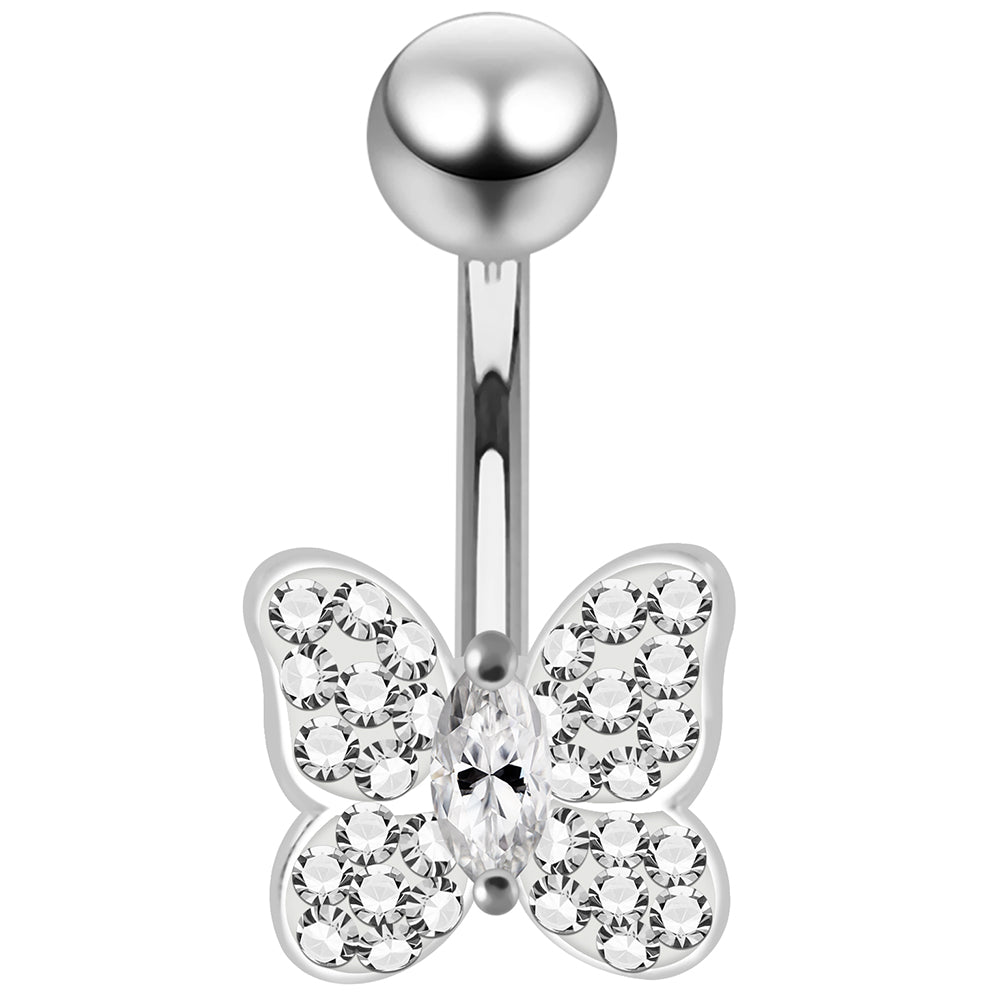 CZ Jewelled Butterfly Non Dangle Belly Button Ring - Monster Piercing