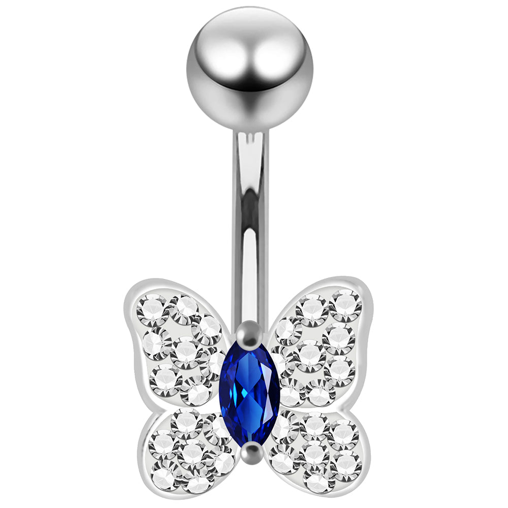 CZ Jewelled Butterfly Non Dangle Belly Button Ring - Monster Piercing