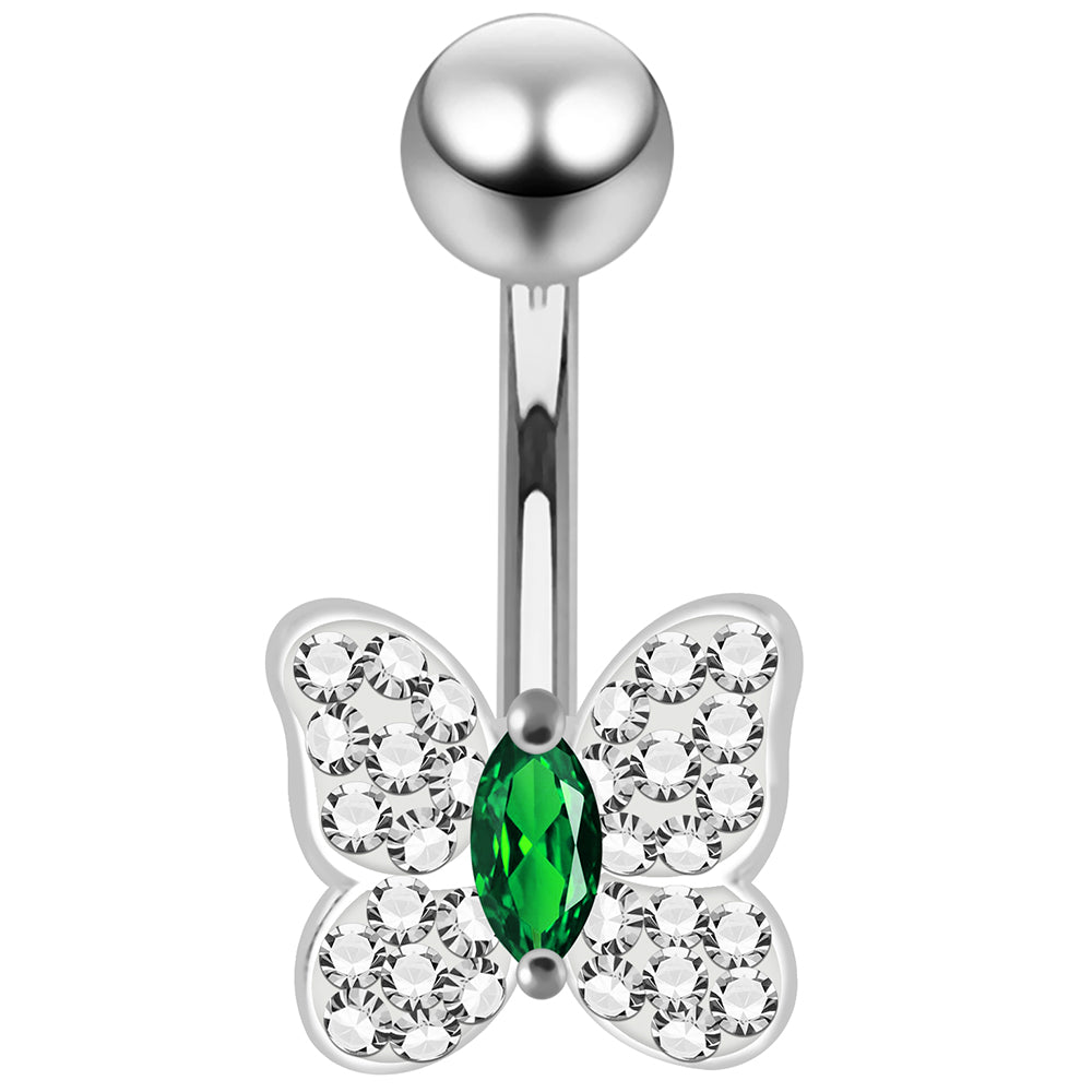 CZ Jewelled Butterfly Non Dangle Belly Button Ring - Monster Piercing