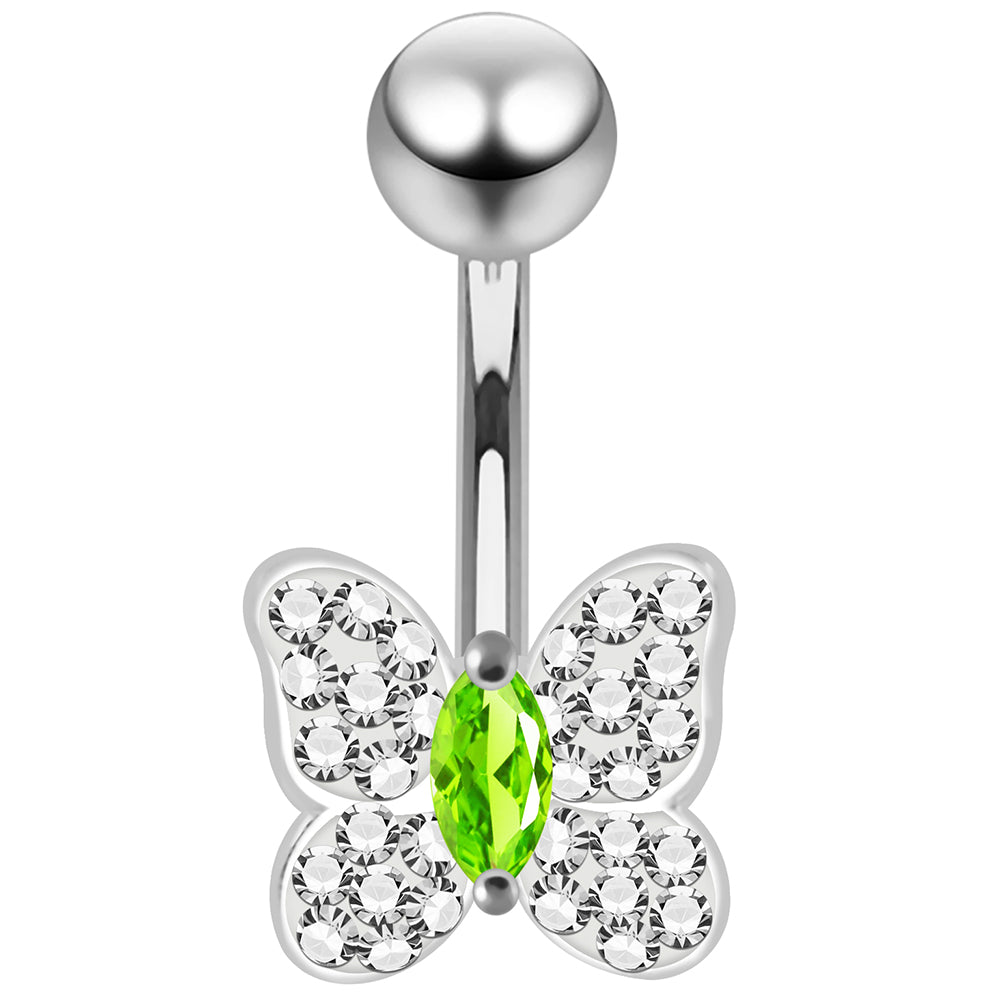 CZ Jewelled Butterfly Non Dangle Belly Button Ring - Monster Piercing
