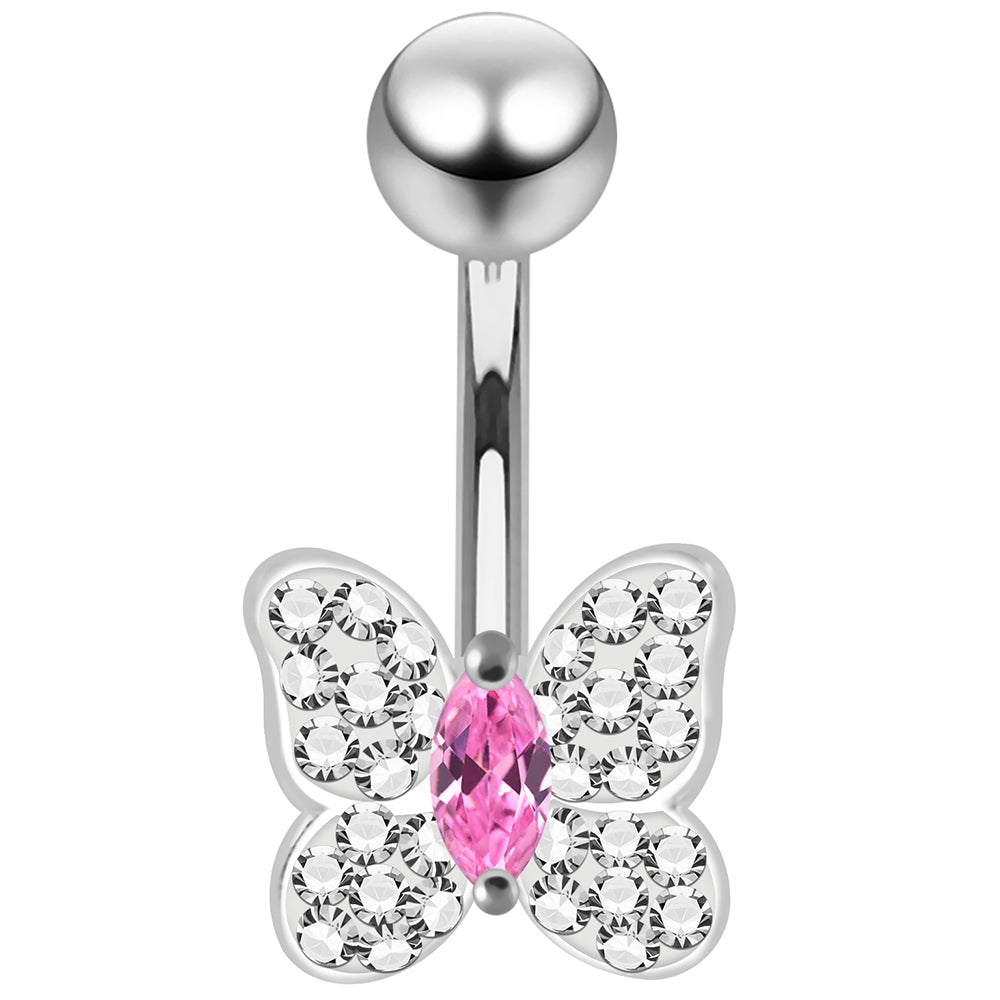 CZ Jewelled Butterfly Non Dangle Belly Button Ring - Monster Piercing