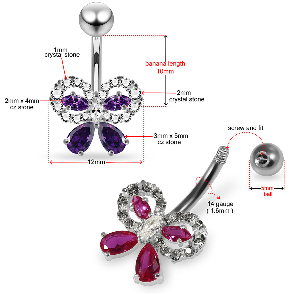 CZ Jewelled Elegant Bow Non Dangle Belly Button Ring - Monster Piercing