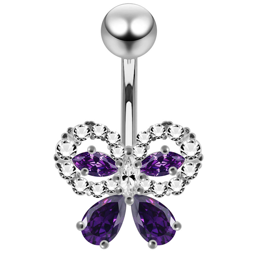 CZ Jewelled Elegant Bow Non Dangle Belly Button Ring - Monster Piercing