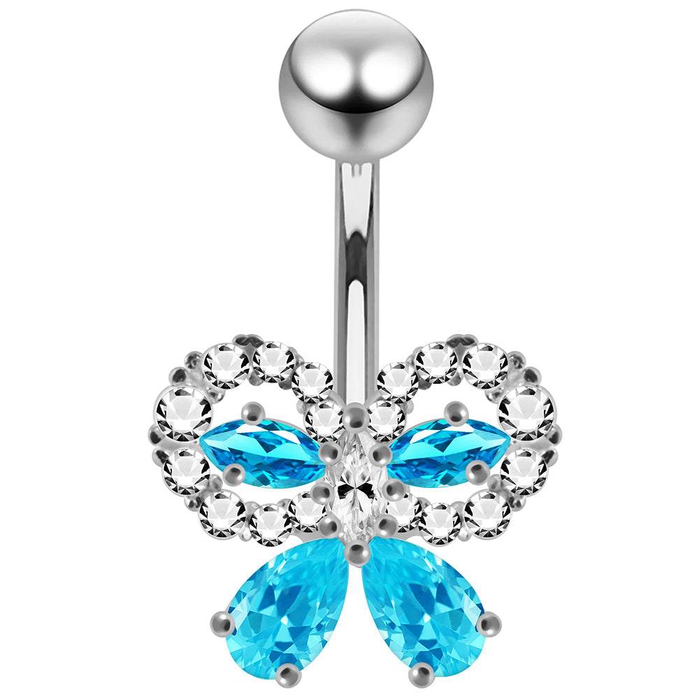 CZ Jewelled Elegant Bow Non Dangle Belly Button Ring - Monster Piercing