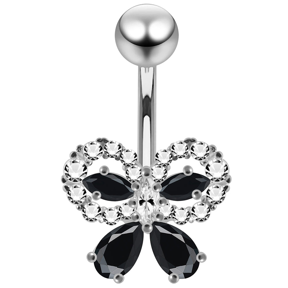 CZ Jewelled Elegant Bow Non Dangle Belly Button Ring - Monster Piercing