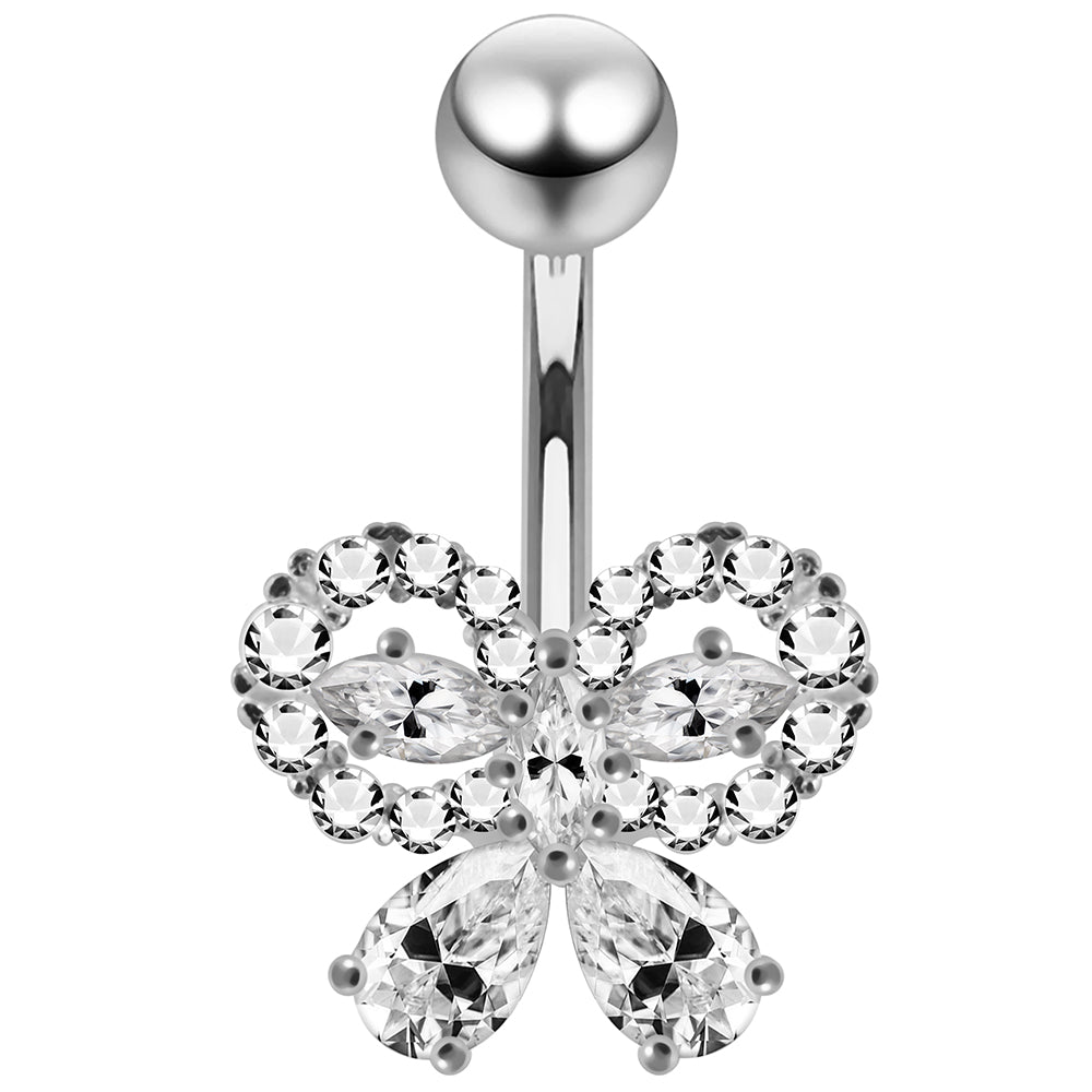 CZ Jewelled Elegant Bow Non Dangle Belly Button Ring - Monster Piercing