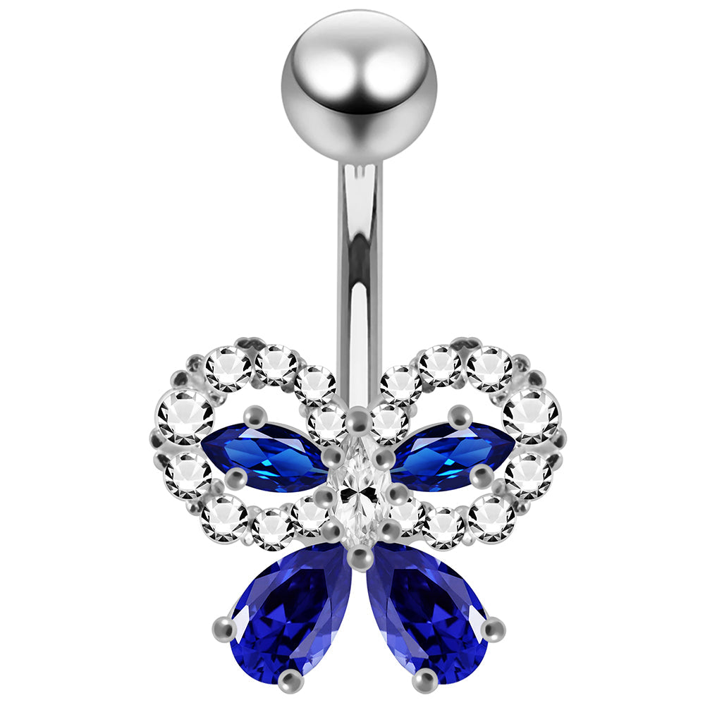 CZ Jewelled Elegant Bow Non Dangle Belly Button Ring - Monster Piercing