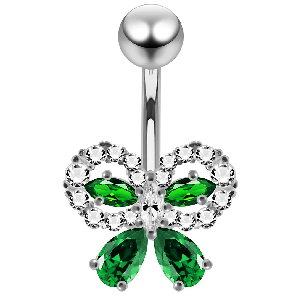 CZ Jewelled Elegant Bow Non Dangle Belly Button Ring - Monster Piercing