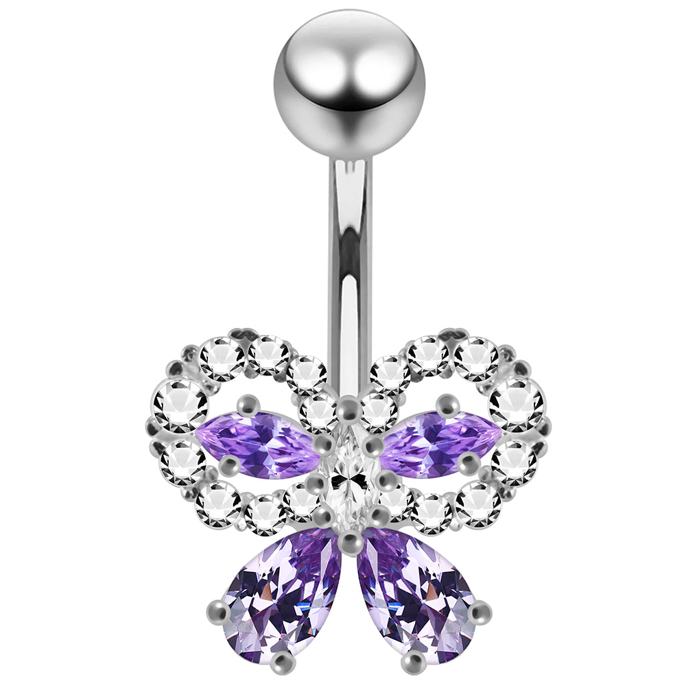CZ Jewelled Elegant Bow Non Dangle Belly Button Ring - Monster Piercing