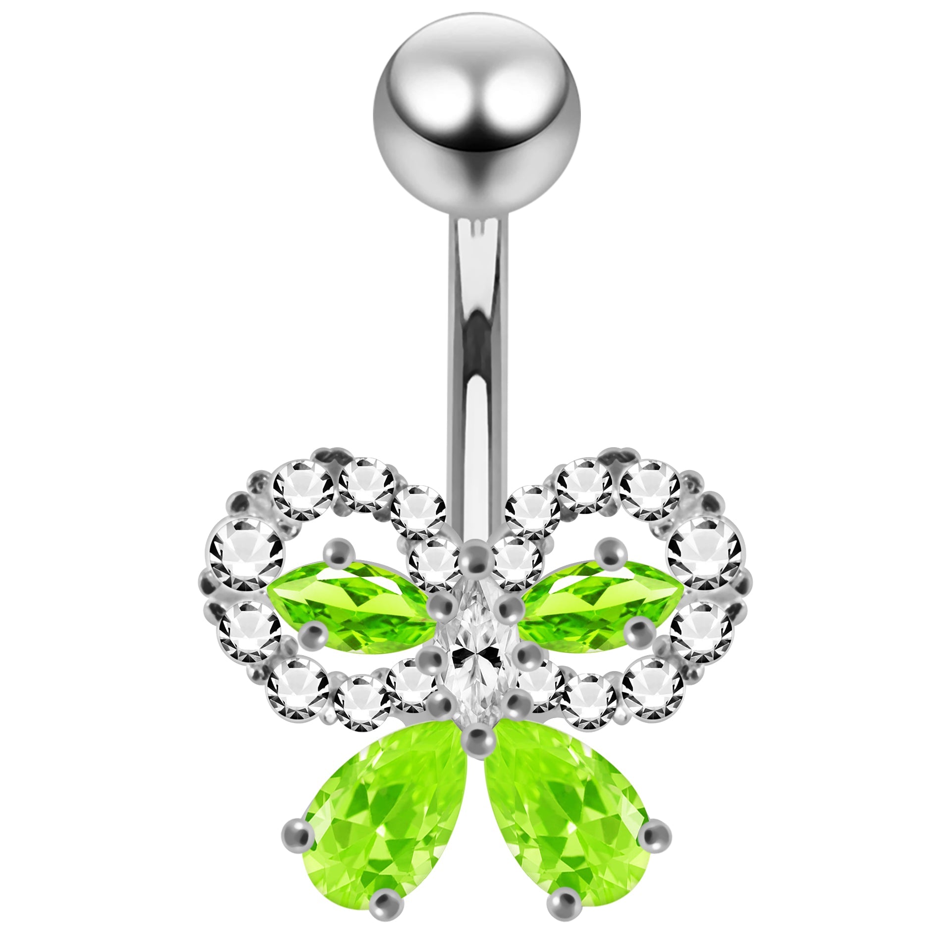 CZ Jewelled Elegant Bow Non Dangle Belly Button Ring - Monster Piercing
