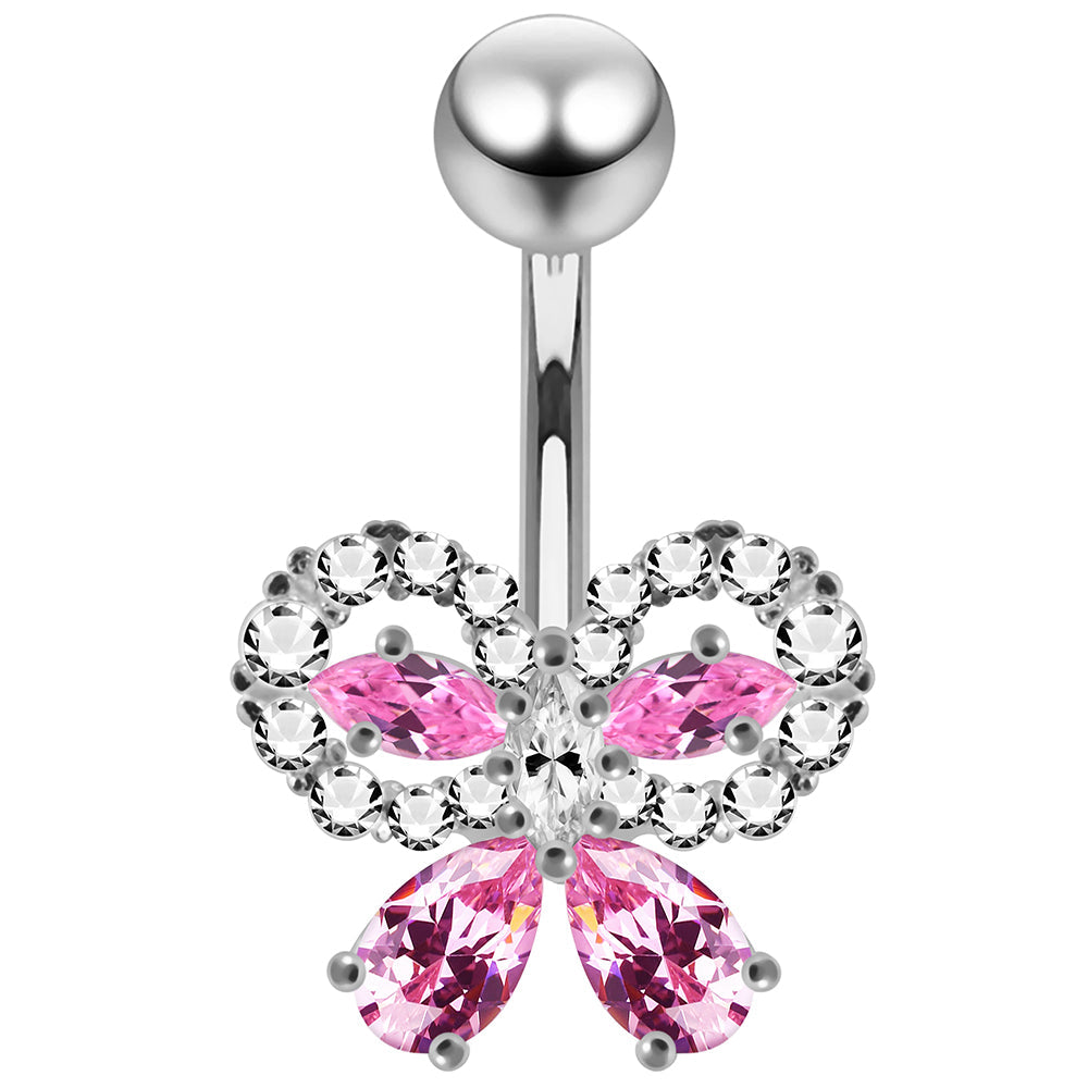 CZ Jewelled Elegant Bow Non Dangle Belly Button Ring - Monster Piercing