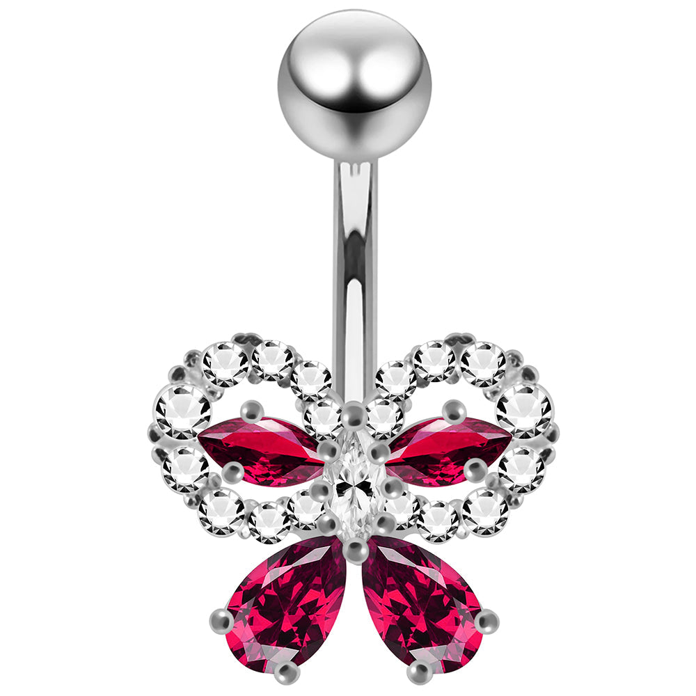 CZ Jewelled Elegant Bow Non Dangle Belly Button Ring - Monster Piercing