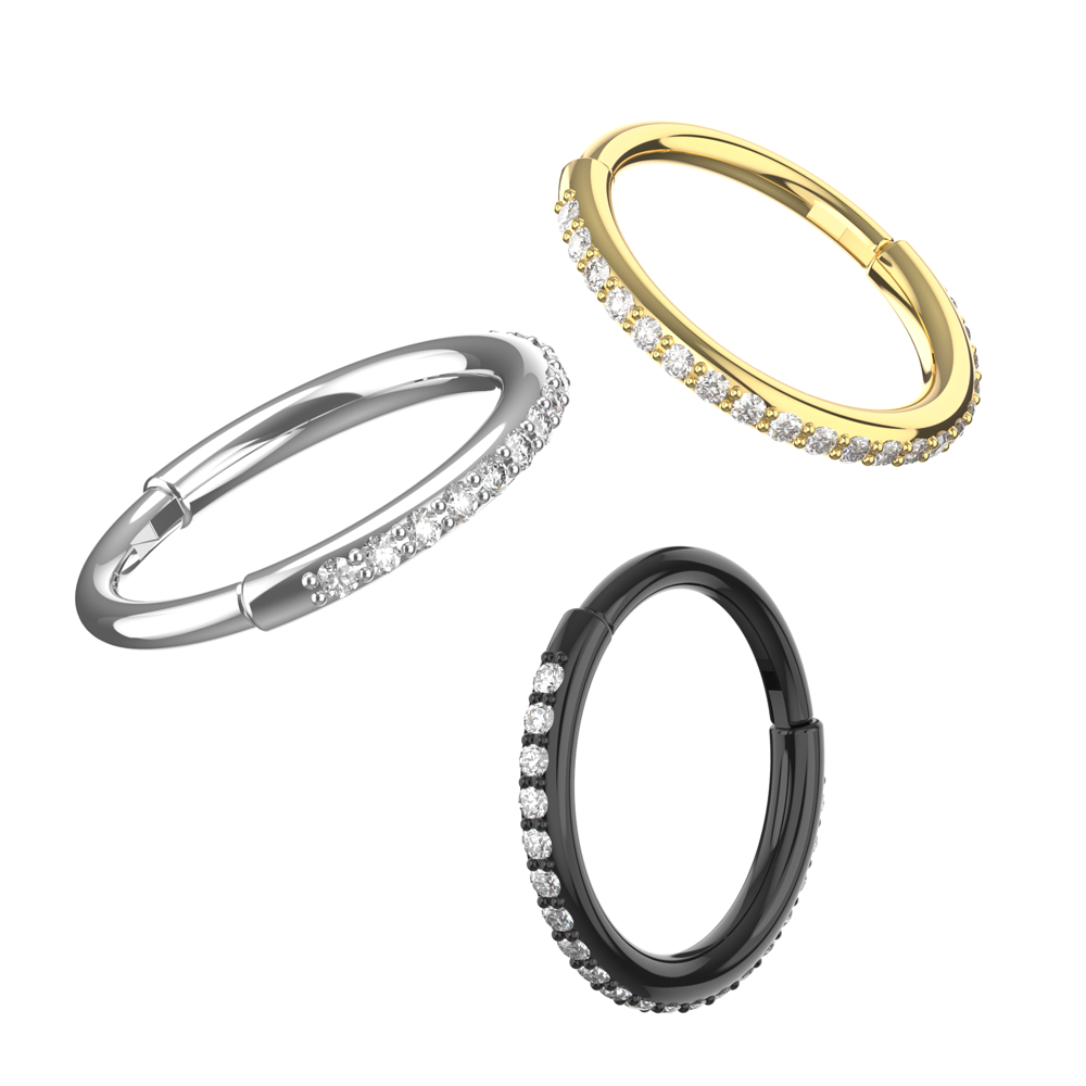 316L Surgical Steel and CZ Studded Hinged Segment Clicker Ring - Monster Piercing