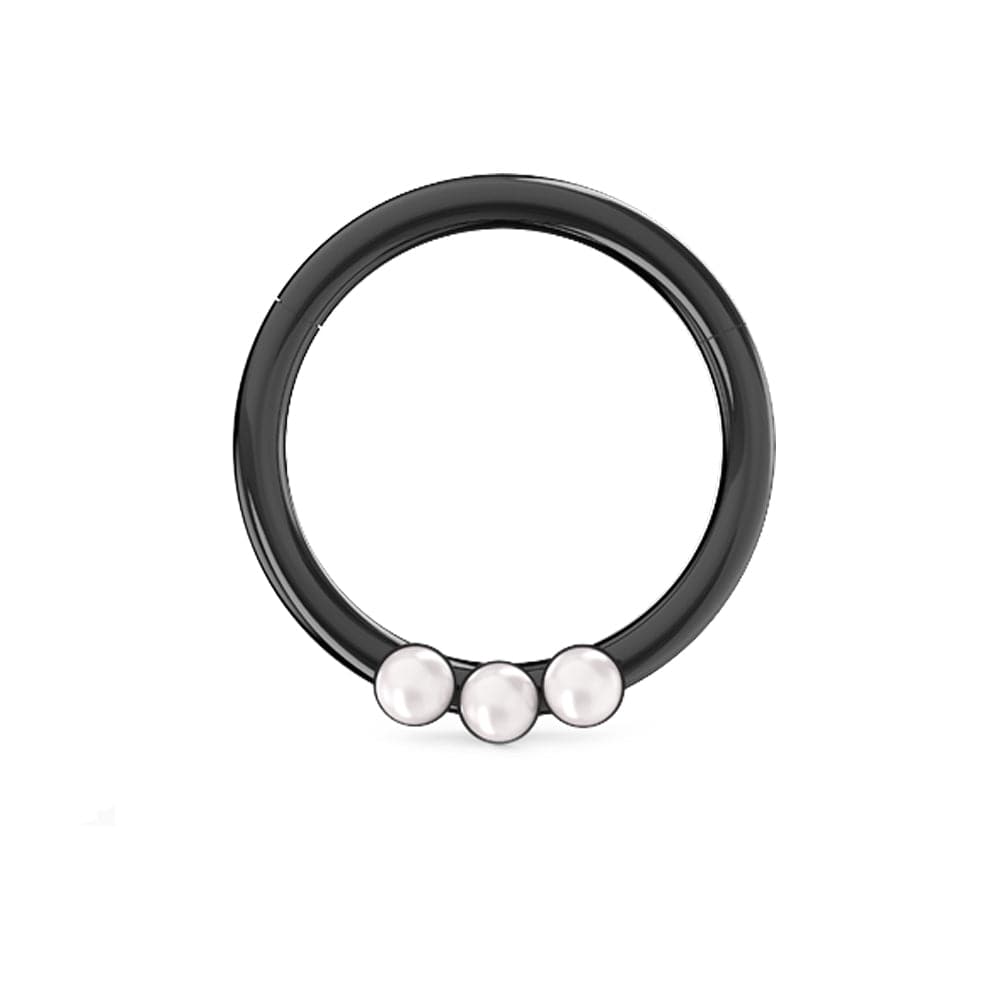 316L Surgical Steel Triple Pearl Studded Segment Clicker Ring - Monster Piercing