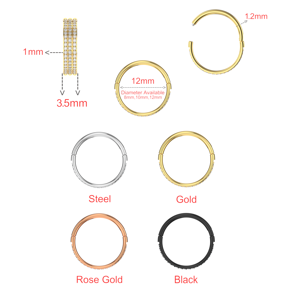 316L Surgical Steel Triple Rows Crystal Surgical Steel Hinged Clicker Segment Ring - Monster Piercing