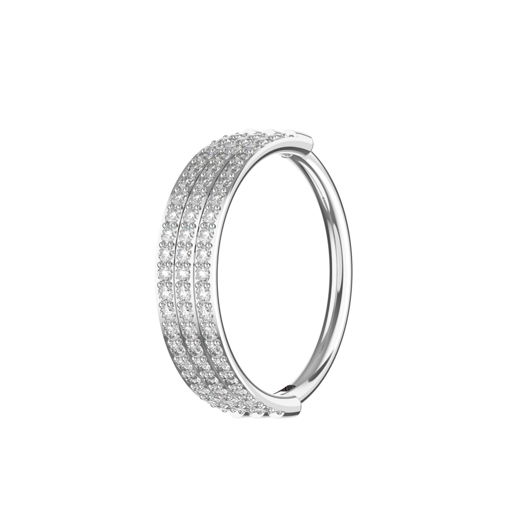 316L Surgical Steel Triple Rows Crystal Surgical Steel Hinged Clicker Segment Ring - Monster Piercing
