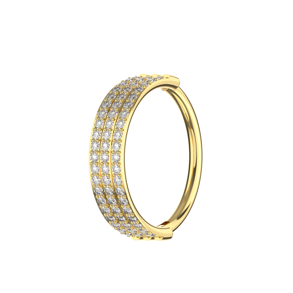 316L Surgical Steel Triple Rows Crystal Surgical Steel Hinged Clicker Segment Ring - Monster Piercing
