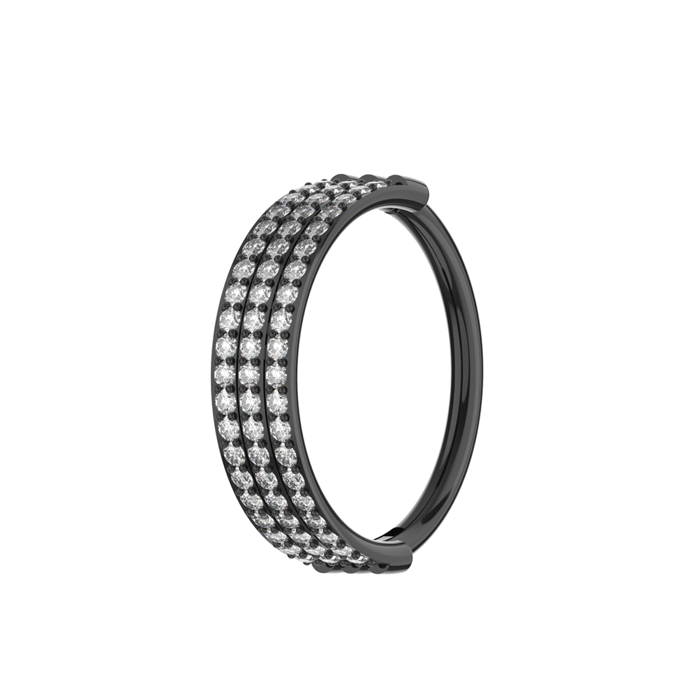 316L Surgical Steel Triple Rows Crystal Surgical Steel Hinged Clicker Segment Ring - Monster Piercing