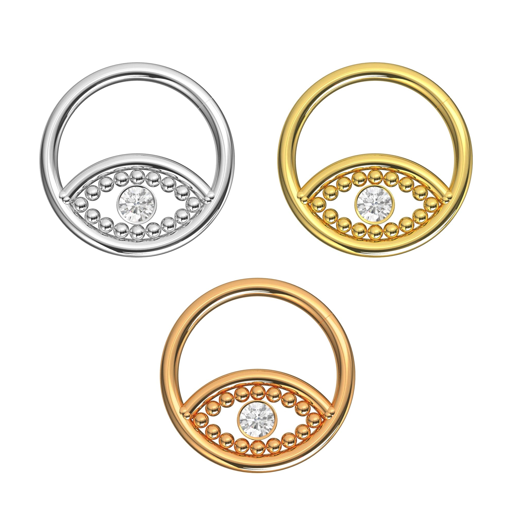 316L Surgical Steel Cubic Zirconia Jewelled Eye Hinged Segment Clicker Ring - Monster Piercing