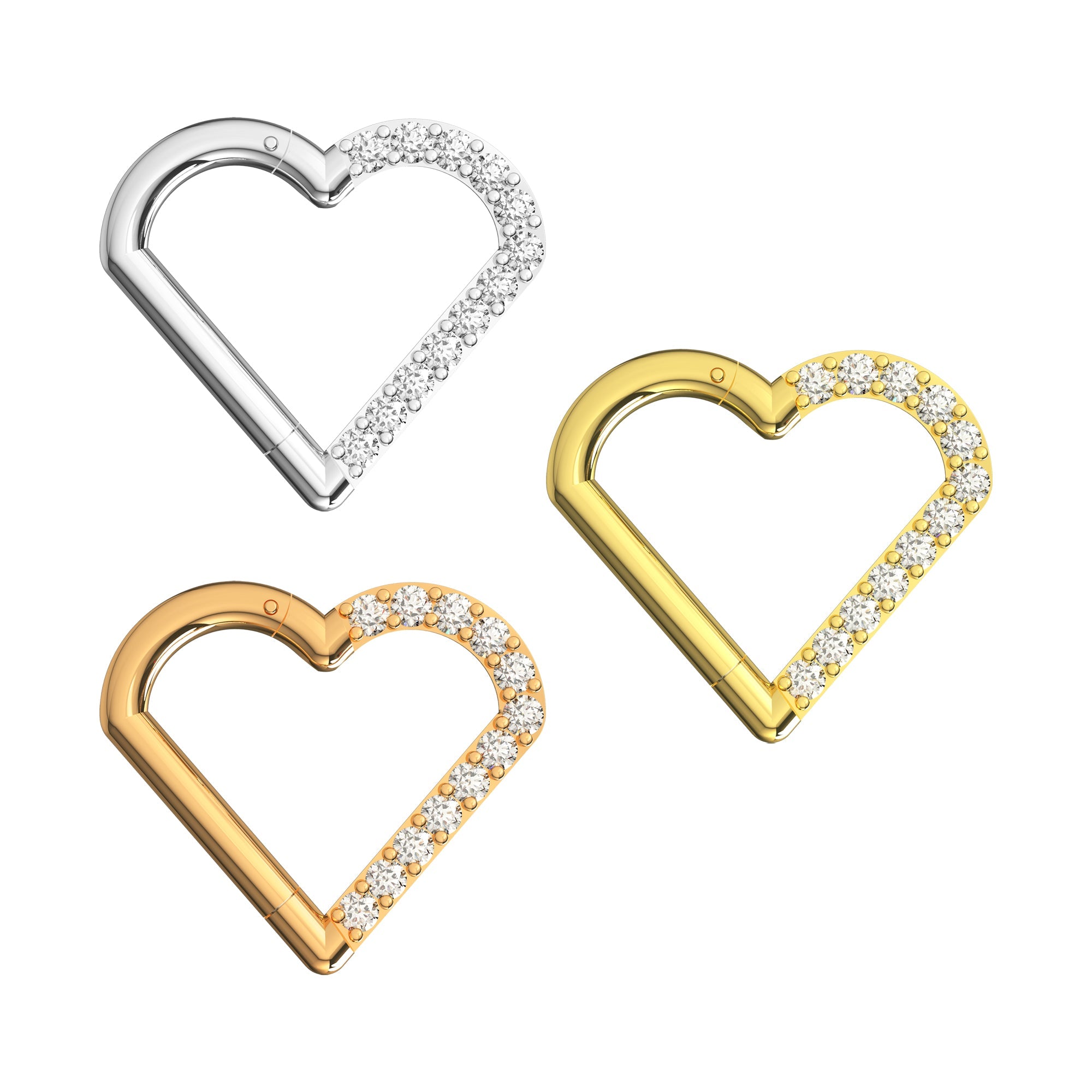 316L Surgical Steel CZ Jewelled Heart Hinged Segment Clicker Ring - Monster Piercing