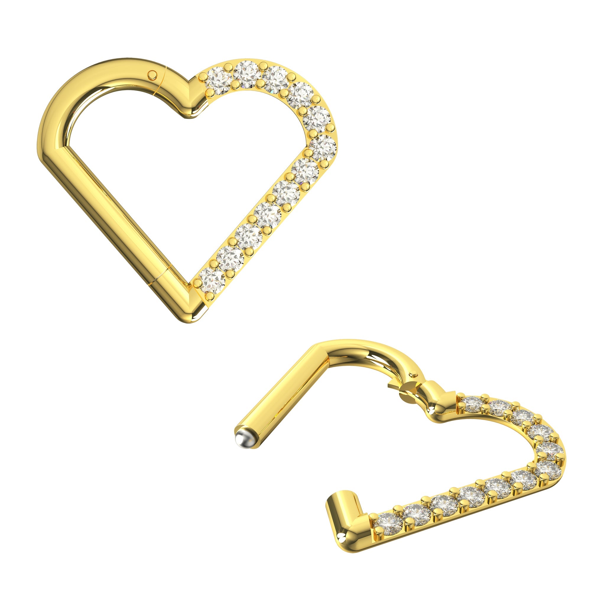 316L Surgical Steel CZ Jewelled Heart Hinged Segment Clicker Ring - Monster Piercing