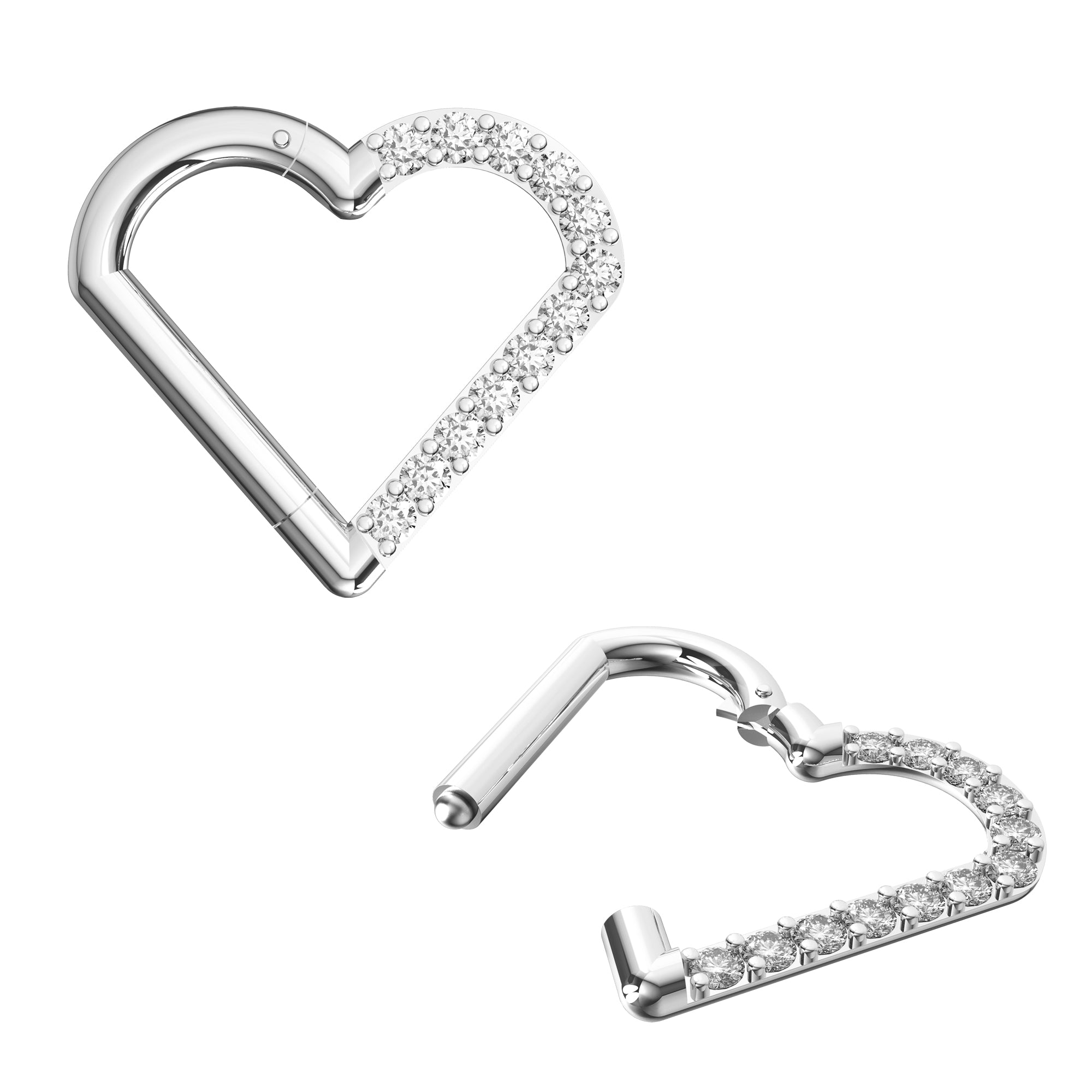 316L Surgical Steel CZ Jewelled Heart Hinged Segment Clicker Ring - Monster Piercing
