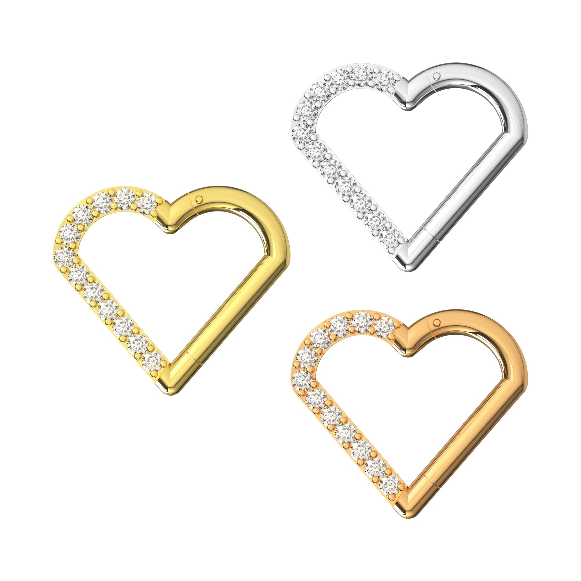 316L Surgical Steel CZ Jewelled Heart Hinged Segment Clicker Ring - Monster Piercing