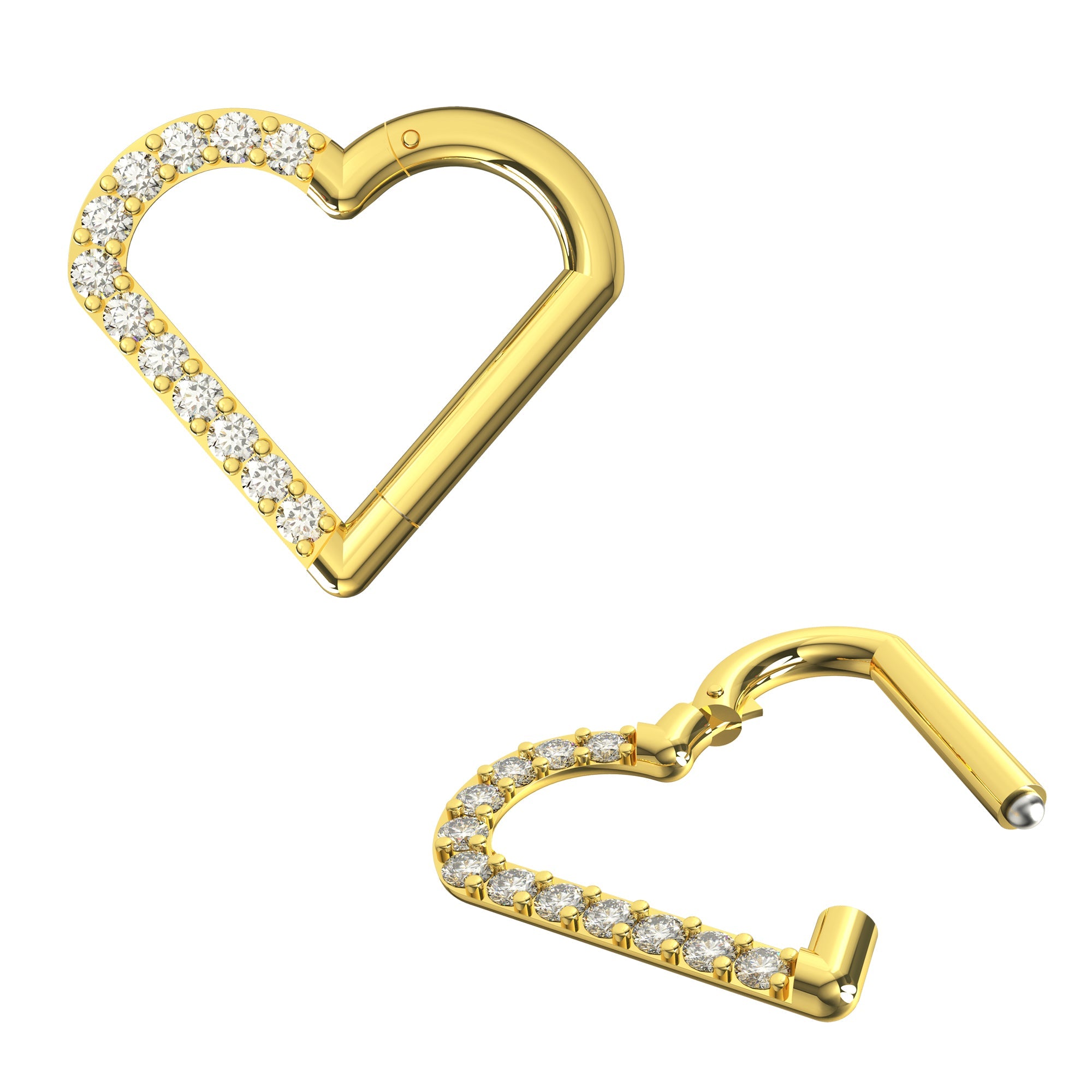 316L Surgical Steel CZ Jewelled Heart Hinged Segment Clicker Ring - Monster Piercing